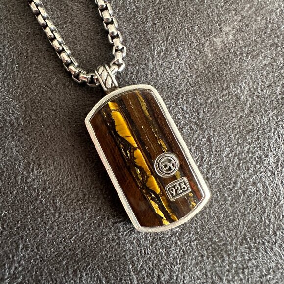 David Yurman Tiger Iron Dog Tag & DY Small Box Chain Necklace - 24" - Picture 6 of 15